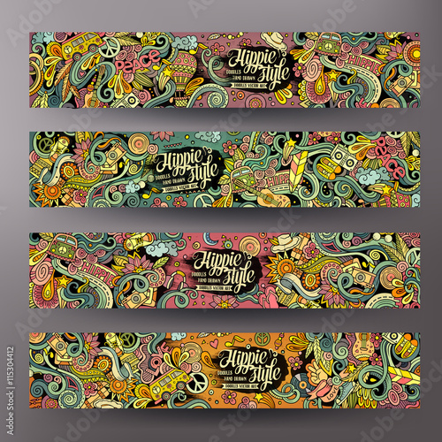 Cartoon vector doodles hippie banners