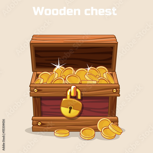Opened antique treasure chest with coins