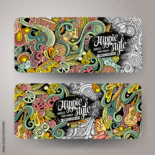 Cartoon vector doodles hippie banners