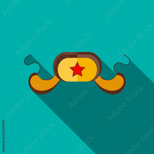 Russian fur hat earflaps icon in flat style on a turquoise background