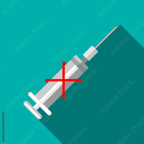 No syringe icon in flat style on a turquoise background