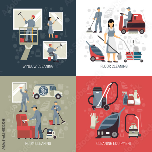 Industrial Cleaning 4 Flat Icons Square