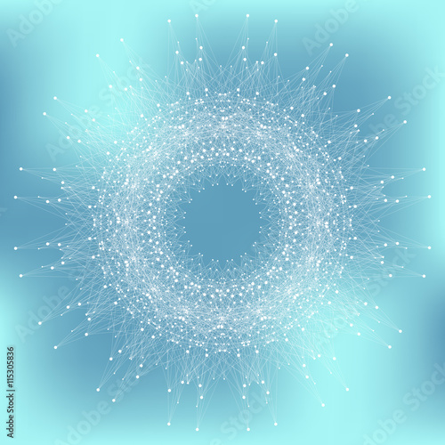Graphic background molecule and communication. Social network information. Connected line with dots. Big data composition. Perspective visualization. Vector illustration.