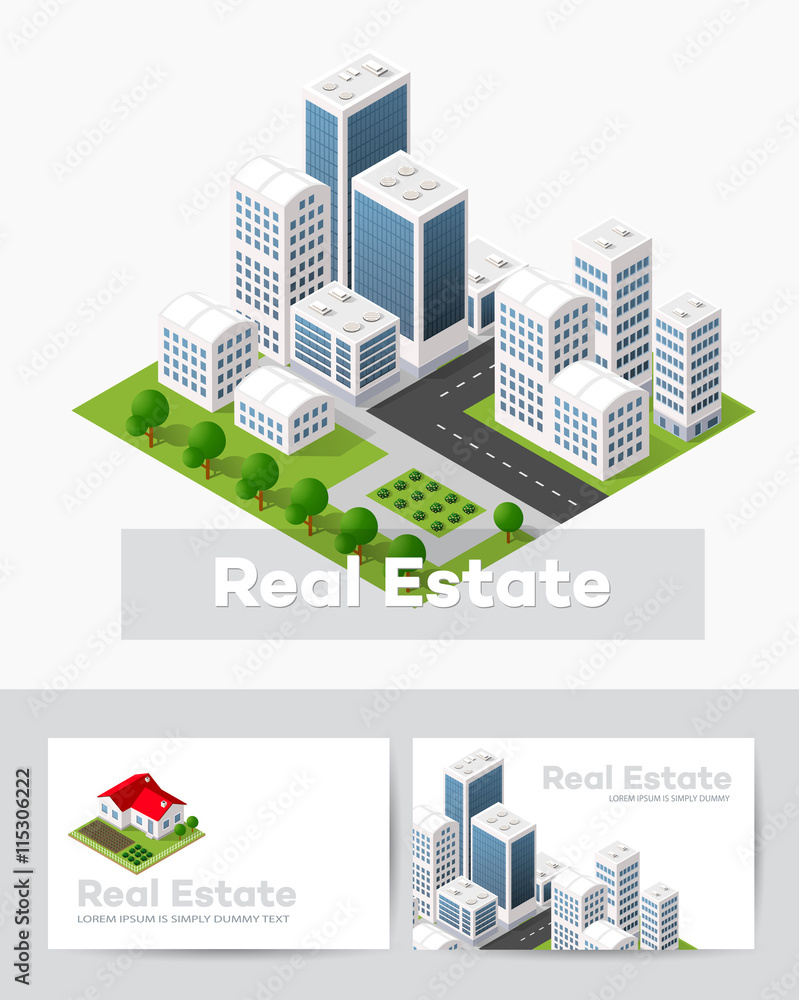 Templates of business cards for real estate agencies, city portals, construction firms and design presentations