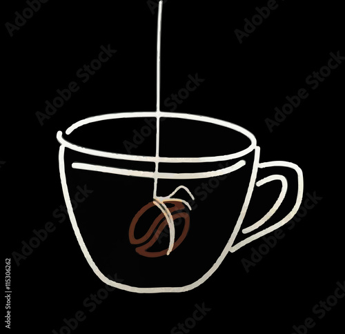 Coffee cup Vector sketch in watercolor line. Coffee beans inside. Stylized co...