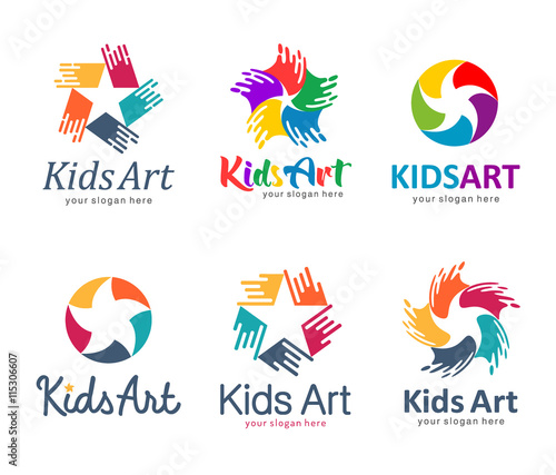 Children logo set. Vector illustration. Star kids. Kids art