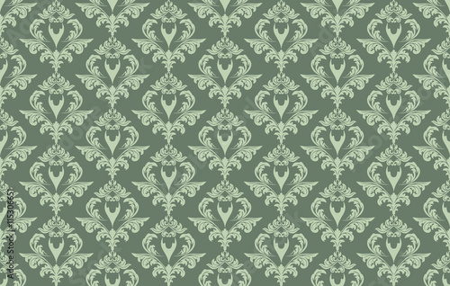 Vintage Damask floral classic pattern ornament. Vector background for cards, web, fabric, textures, wallpapers, tile, mosaic. Green lint color