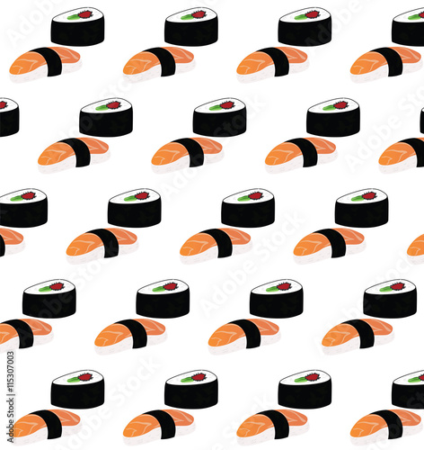 Sushi pattern on white background. Vector illustration