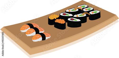 Sushi plate on white background. vector illustration
