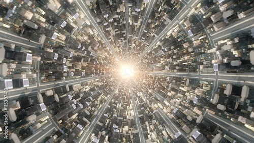 Conceptual flytrough over the fantastic city underworld. 3d rendering © unlimit3d