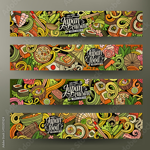 Cartoon doodles japanese food banners