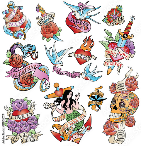 Tattoo old school style vector collection