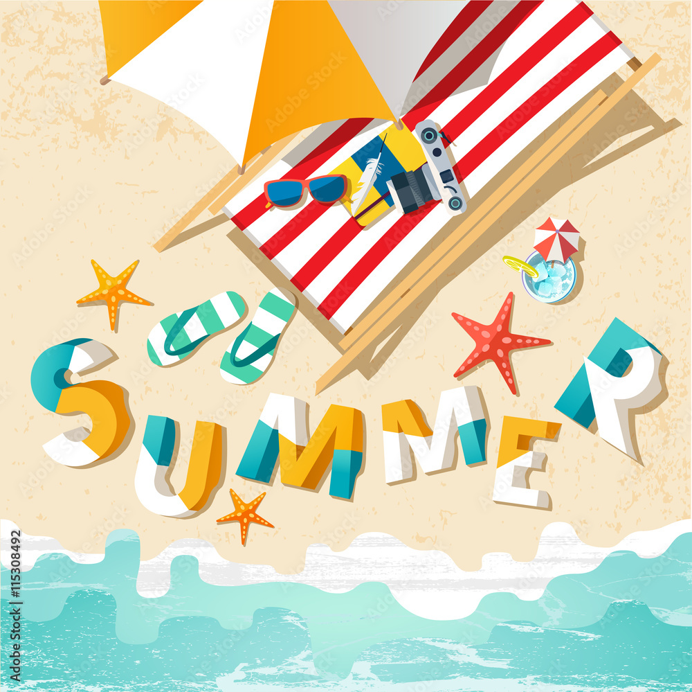 Summer holiday illustration with lettering. Summer holiday illustration with lettering.