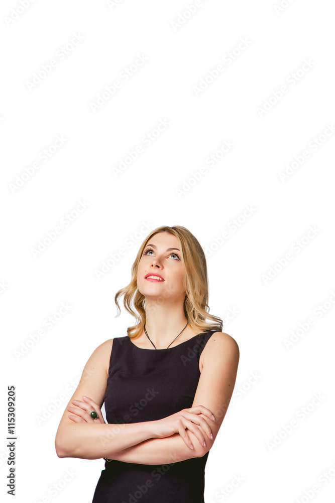 business woman on white background looking at the top business woman on white background looking at the top