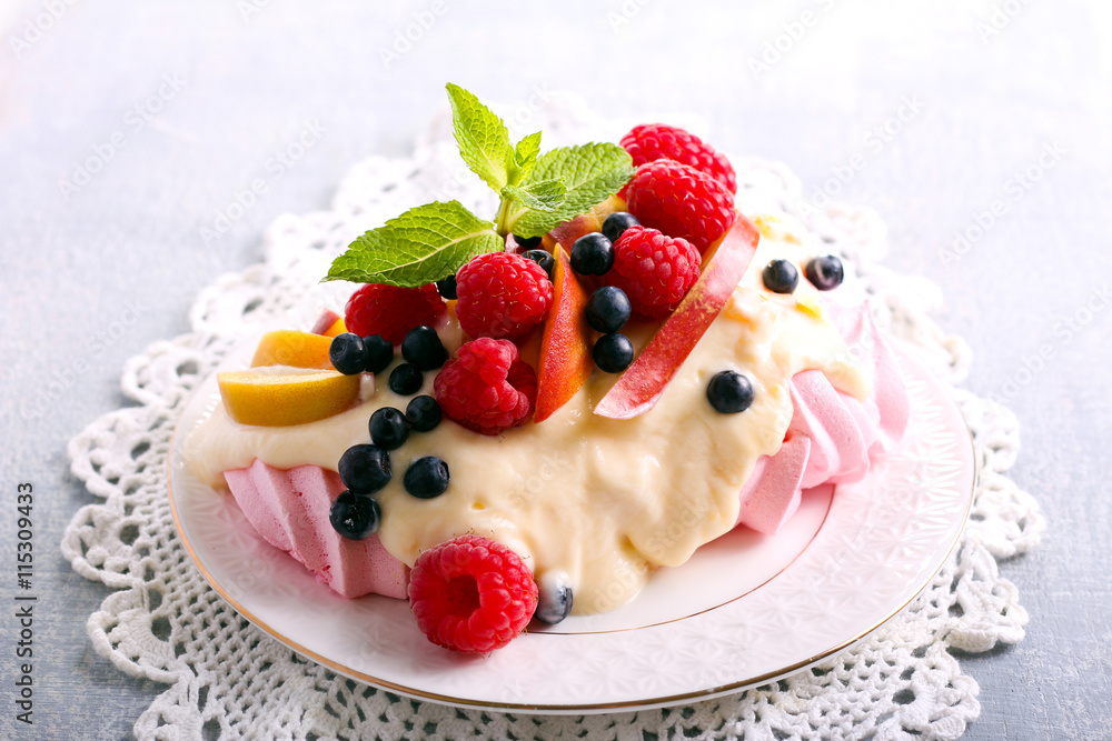 Mixed fruit and berry Pavlova Mixed fruit and berry Pavlova