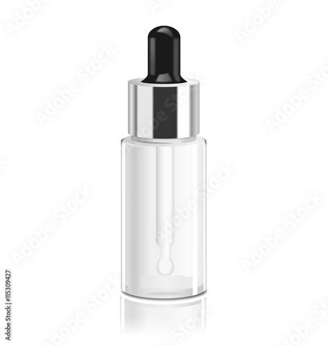 Transparent glass bottle with dropper. Vector