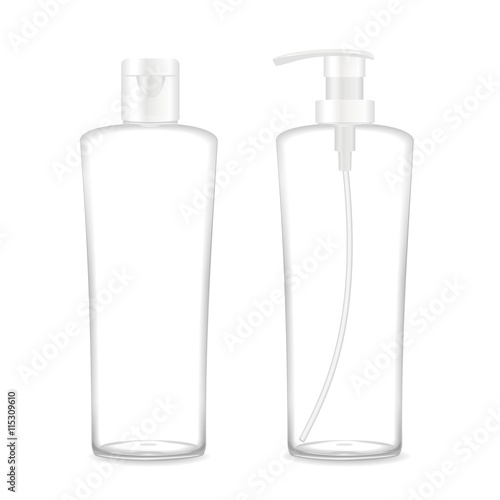Two transparent cosmetic bottles