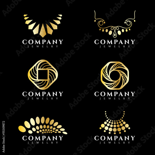 Gold jewelry and necklace logo vector set design