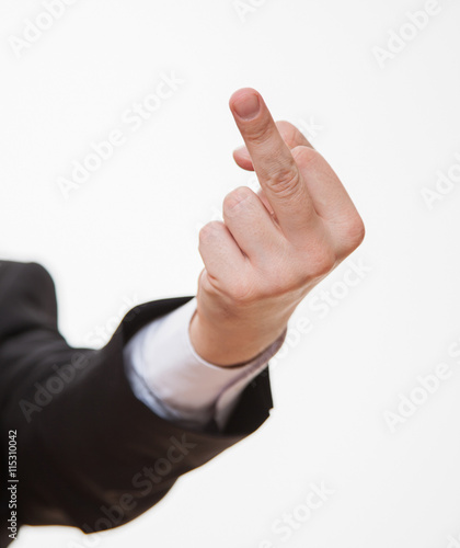 Businessman showing a fuck off sign