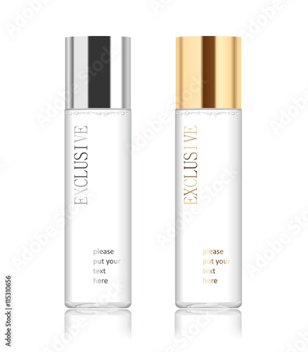Two transparent cosmetic bottles