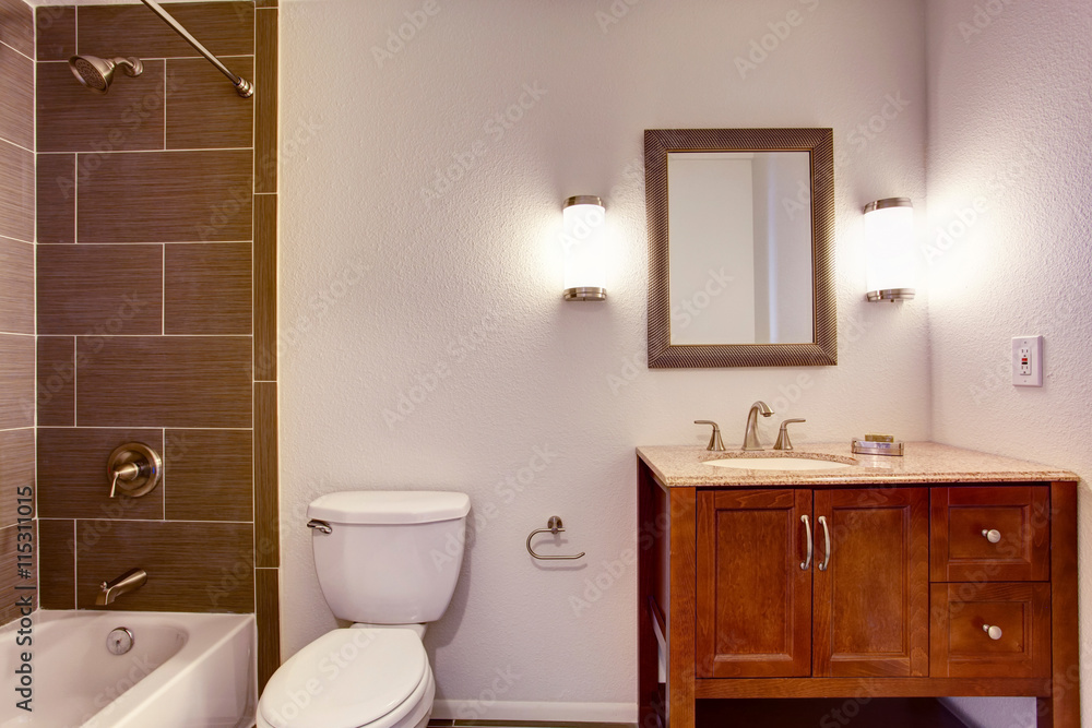 Modern kitchen room interior with tile wall shower, toilet and cabinet. Modern kitchen room interior with tile wall shower, toilet and cabinet.