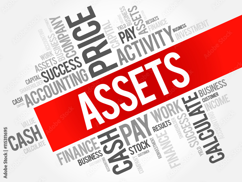 Assets word cloud collage, business concept background