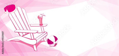 Adirondack Beach chair with Santa Claus hat and Drink. White and Pink vector illustration with place for your copy text. EPS10