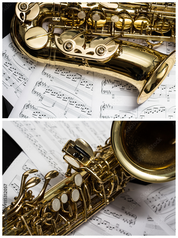 Naklejka premium Collage eines Saxophons
