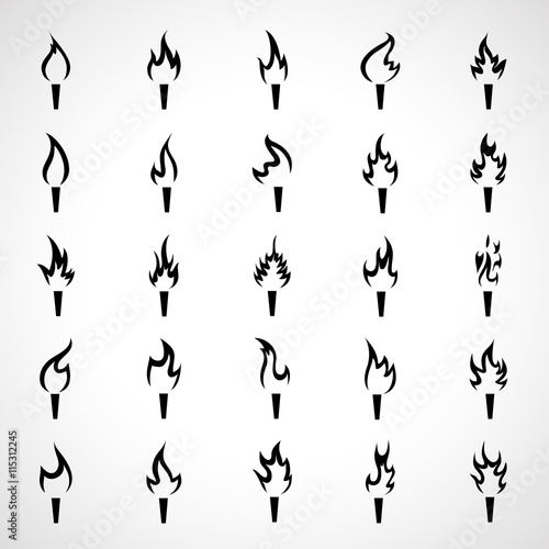 Torch Icons Set - Isolated On Gray Background - Vector Illustration, Graphic Design. For Web, Website, Print Materials