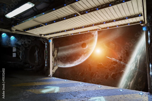 Fototapeta Naklejka Na Ścianę i Meble -  Window view of planet earth from a shuttle runway