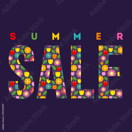 Summer Sale. Vector summer concept on the dark background. Colorful summer illustration.