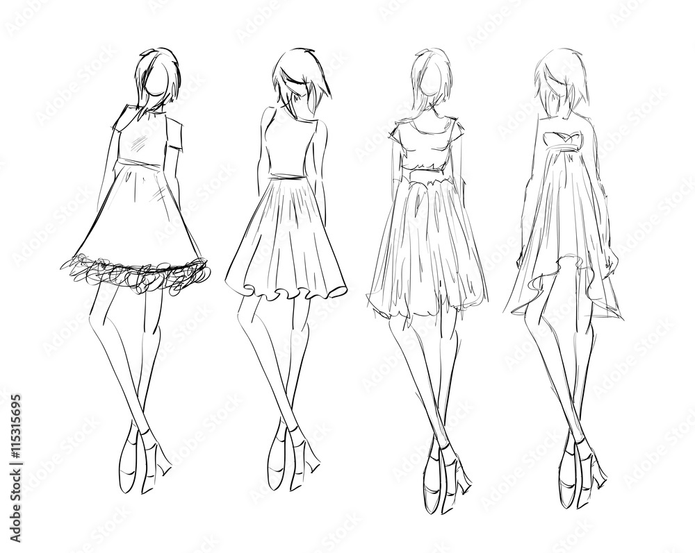 Sketch. Fashion Girls on a white background Sketch. Fashion Girls on a white background