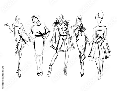Sketch. Fashion Girls on a white background