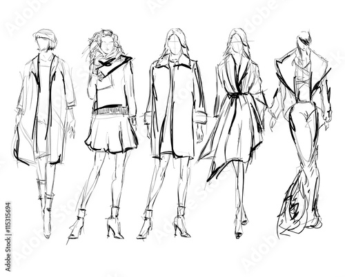 Sketch. Fashion Girls on a white background