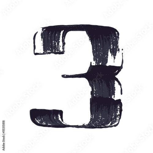 Number three logo hand drawn with dry brush.