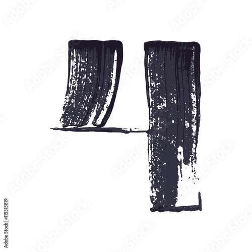 Number four logo hand drawn with dry brush.