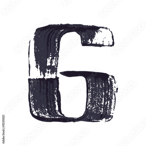 Number six logo hand drawn with dry brush.