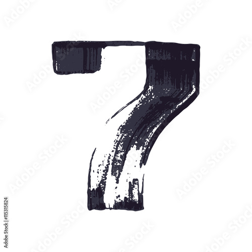 Number seven logo hand drawn with dry brush.