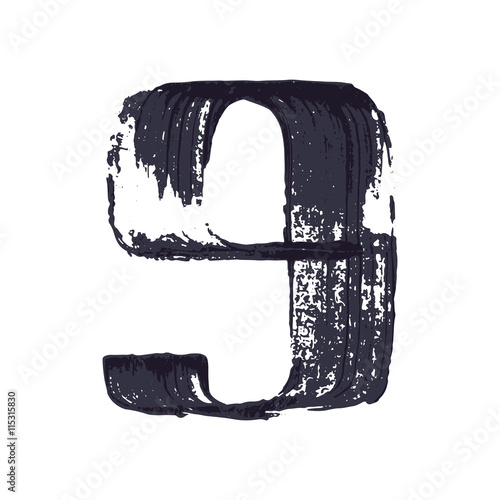Number nine logo hand drawn with dry brush.