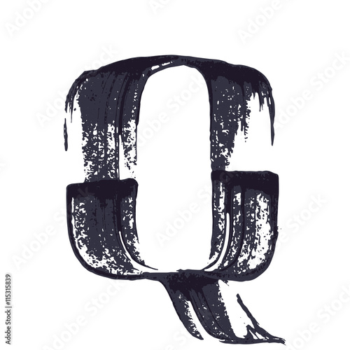 Letter Q logo hand drawn with dry brush.