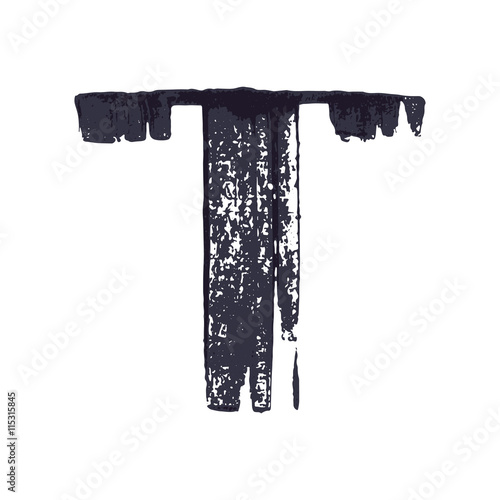 Letter T logo hand drawn with dry brush.