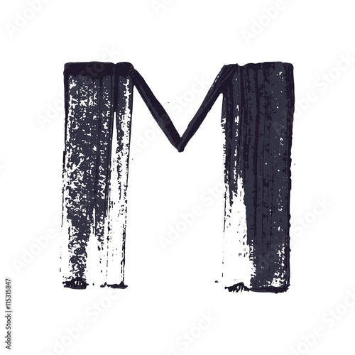 Letter M logo hand drawn with dry brush.