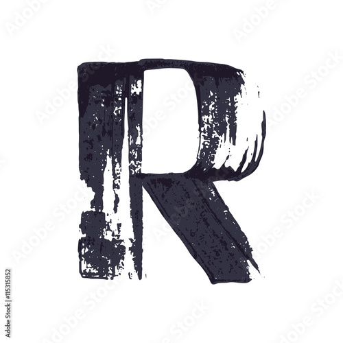 Letter R logo hand drawn with dry brush.