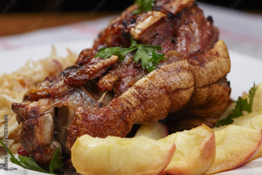 fried pork knuckle with potatoes and cabbage fried pork knuckle with potatoes and cabbage