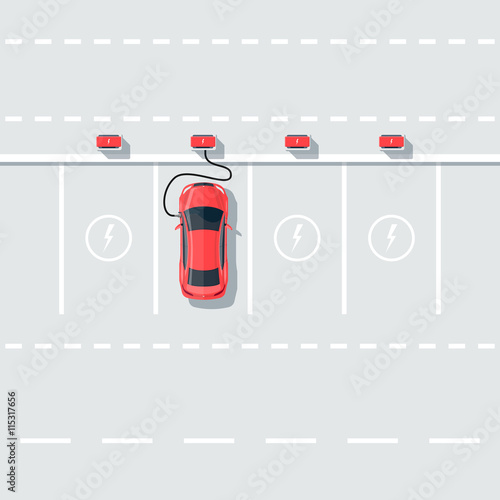 Electric Car Charging at the Charging Station on the Street
