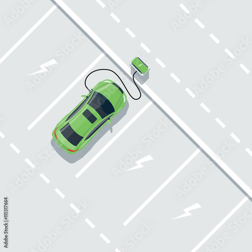 Electric Car Charging at the Charging Station on the Road