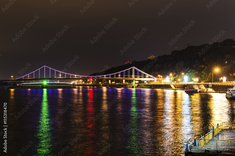 Kyiv city and Dnipro river. night view