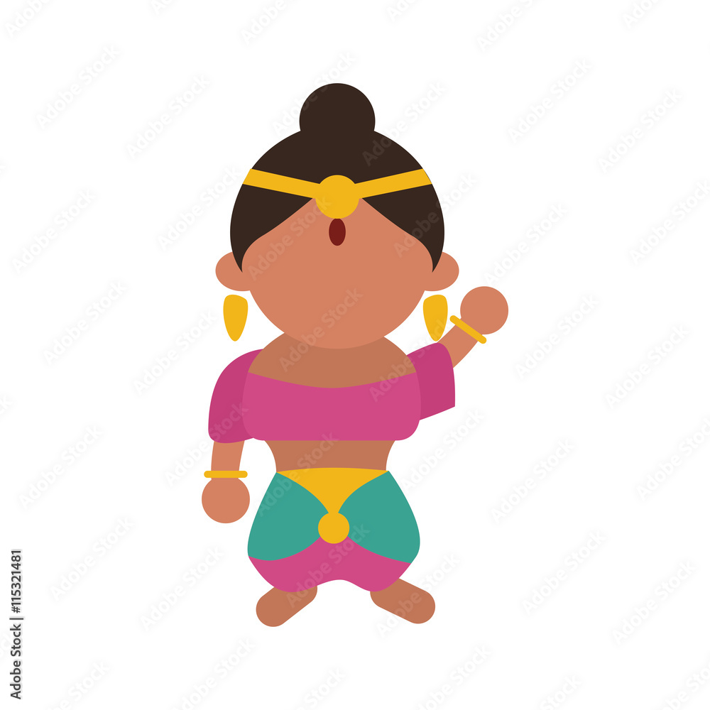 Indian culture concept represented by cartoon woman icon. Isolated and flat illustration 