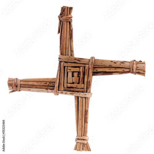 Saint Brigid's cross made from  straw isolated on white. 1 February is St. Brigid's feast day.  Brigid's Cross blessed the house and  protected it from fire and evil