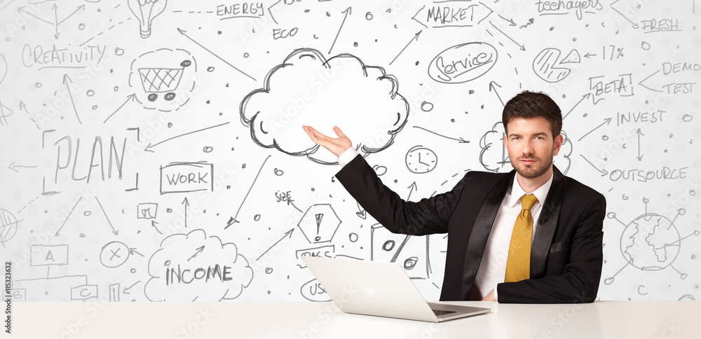 Business man with business concept background Business man with business concept background